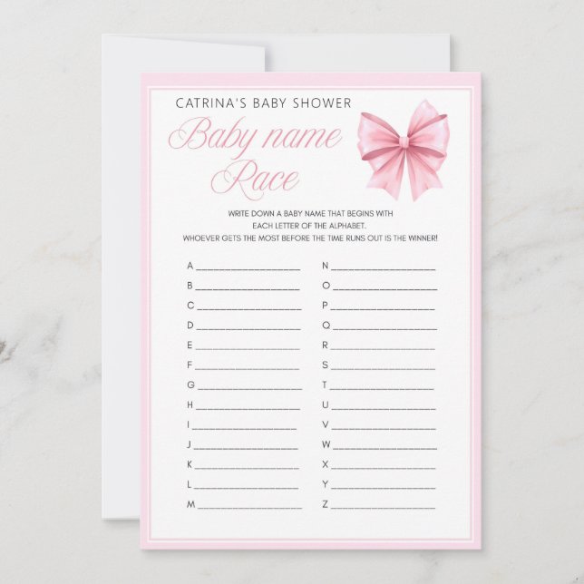Invitación Baby Shower de Coquette Bow rosa - Nombre editable (Anverso)