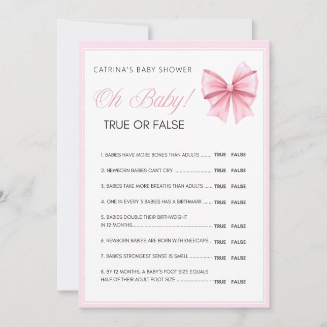 Invitación Baby Shower de Coquette Bow rosa - Nombre editable (Anverso)