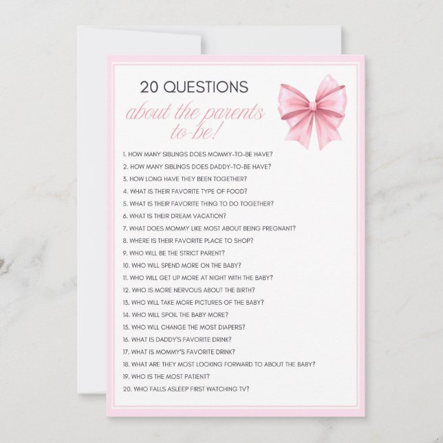 Invitación Baby Shower de Coquette Bow rosa - Nombre editable (Anverso)