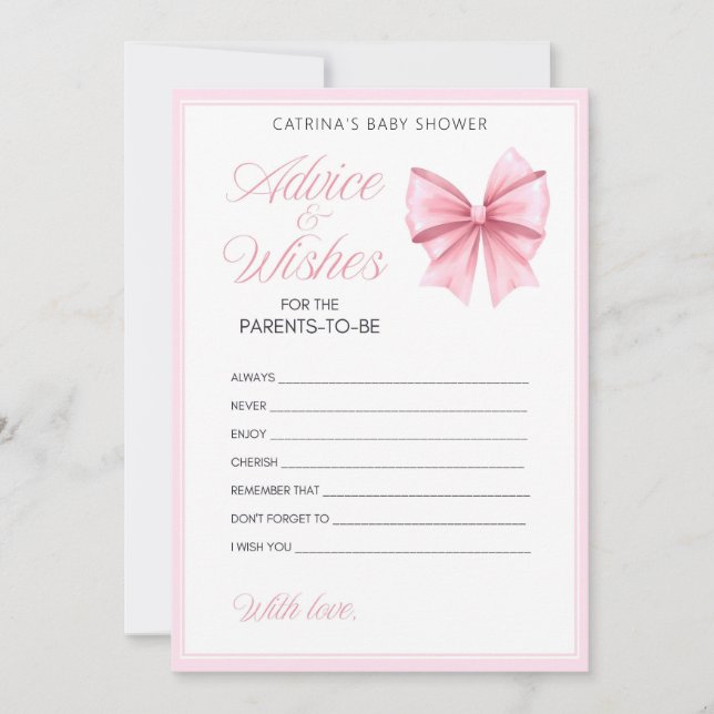 Invitación Baby Shower de Coquette Bow rosa - Nombre editable (Anverso)