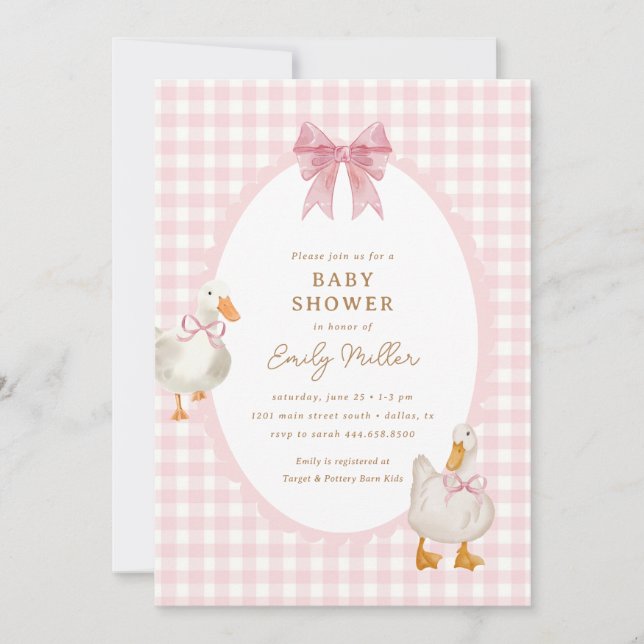 Invitación Baby Shower de Coquette de pato rosa (Anverso)