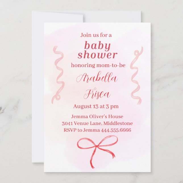 Invitación Baby Shower de Coquette editable 1 (Anverso)