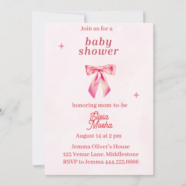 Invitación Baby Shower de Coquette editable 2 (Anverso)