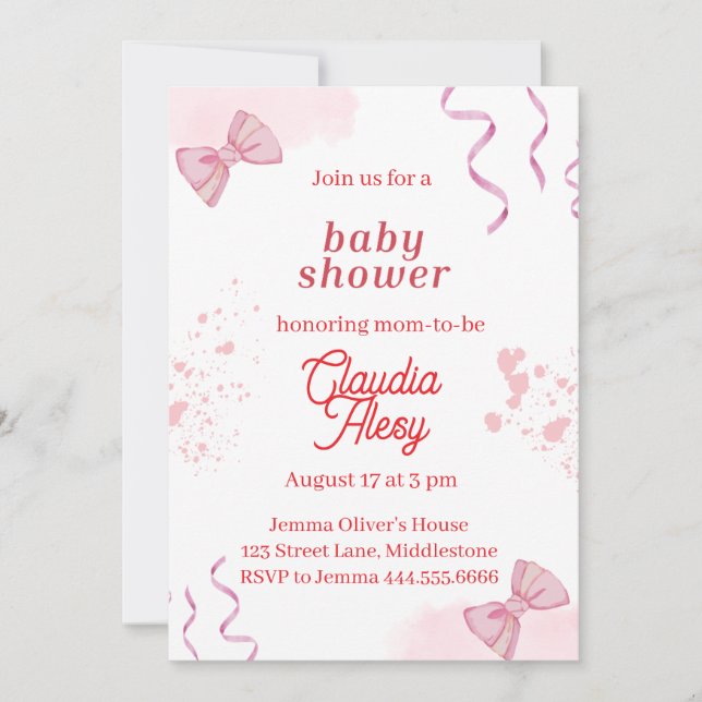 Invitación Baby Shower de Coquette editable 3 (Anverso)