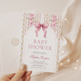 Invitación Baby Shower de Coquette Vintage de Bow Rosa
