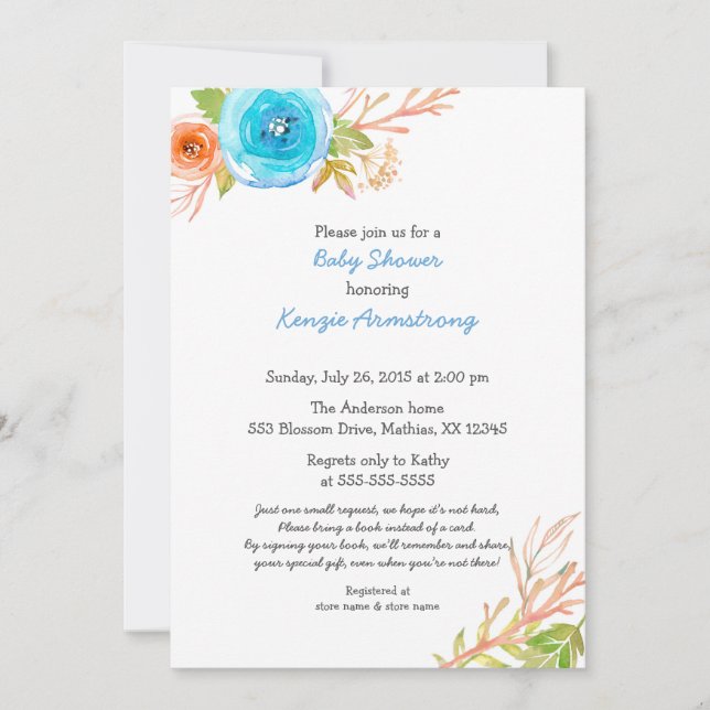 Invitación Baby Shower de coral azul invita a un género neutr (Anverso)
