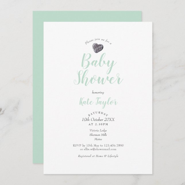 Invitación Baby Shower de corazón de guijarros / Sprinkle (Anverso / Reverso)
