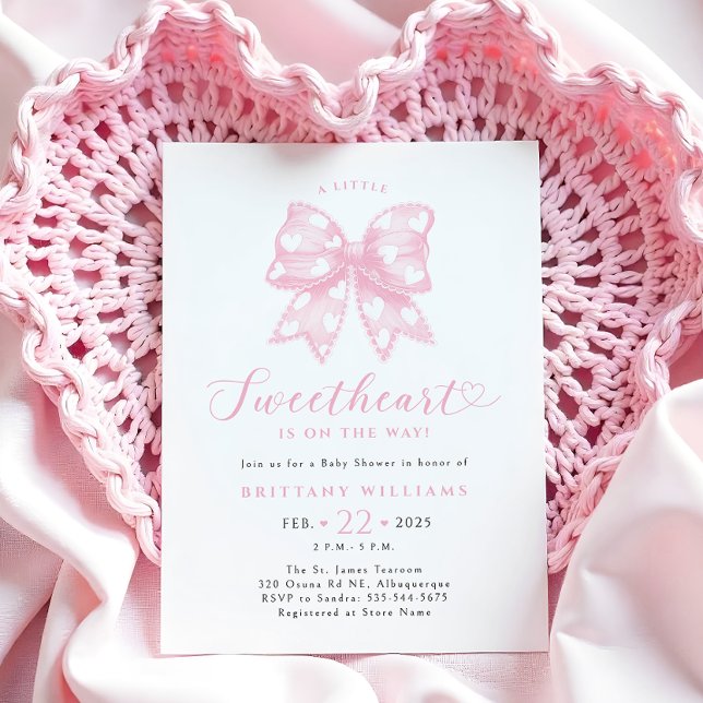 Invitación Baby Shower de corazones de arco rosado (Subido por el creador)