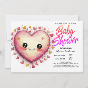 Invitación Baby Shower de corazones rosados modernos de coraz