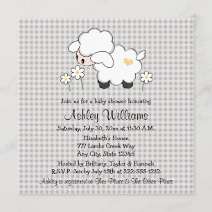 Invitación Baby Shower de cordero amarillo y gris