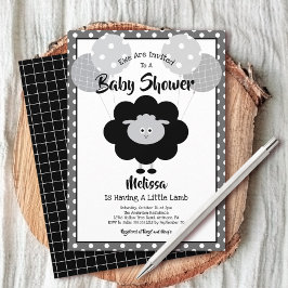 Invitación Baby Shower de cordero blanco negro lindo simple m
