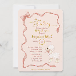 Invitación Baby Shower de cordero de vaca rosa dulce Girly
