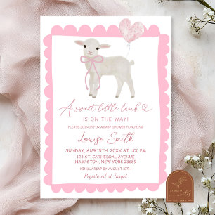 Invitación Baby Shower de cordero pequeño dulce rosa