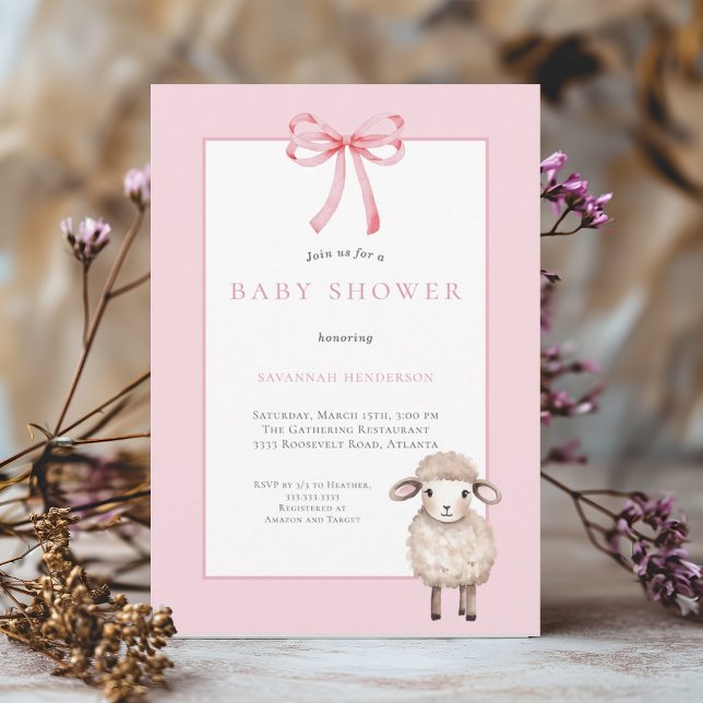 Invitación Baby Shower de cordero pequeño rosado (Subido por el creador)