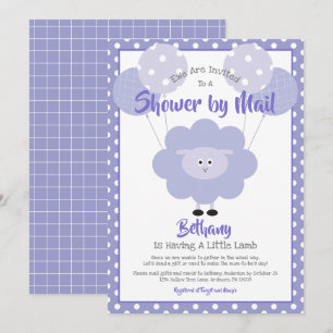 Invitación Baby Shower de cordero púrpura por correo Cute Sim