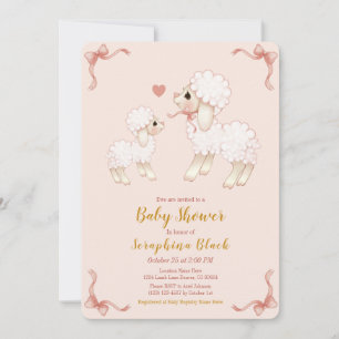 Invitación Baby Shower de cordero rosa dulce Girly