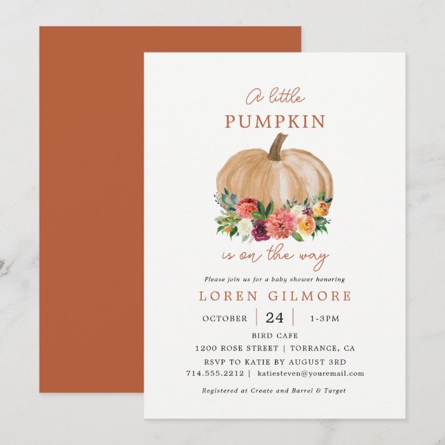 Invitación Baby Shower de cosecha de calabaza Naranja quemada (Anverso / Reverso)