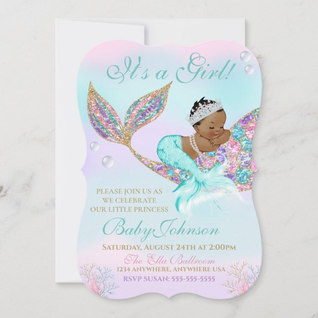Invitación Baby Shower de cosecha de sirenas afroamericanas (Anverso)