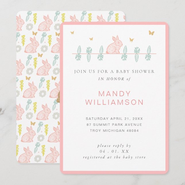 Invitación Baby Shower de Country Bunny Rabbit Eas (Anverso / Reverso)