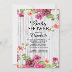 Invitación Baby Shower de Country Pink Roses Wood