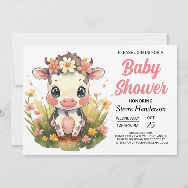 Invitación Baby Shower de Cow Elegante del País (Anverso)