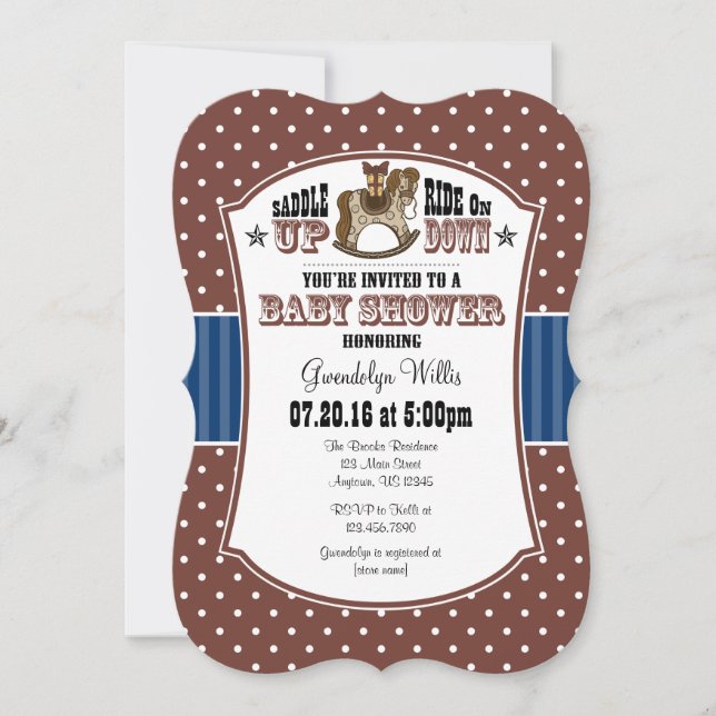 Invitación Baby Shower de Cowboy azul marrón (Anverso)