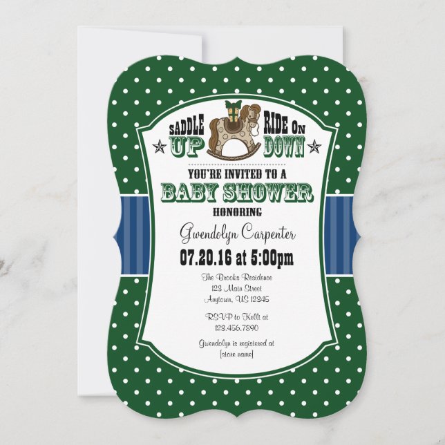 Invitación Baby Shower de Cowboy azul verde oscuro (Anverso)