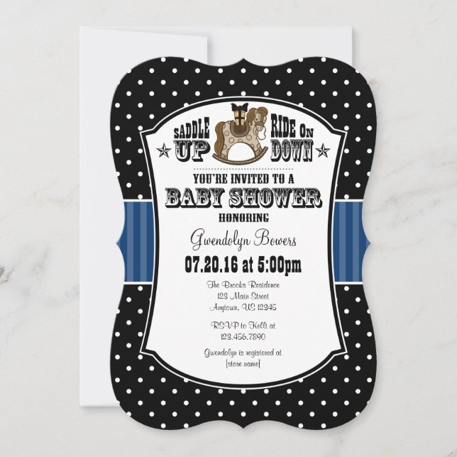 Invitación Baby Shower de Cowboy Black Blue (Anverso)