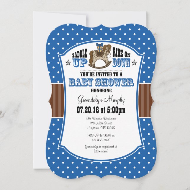Invitación Baby Shower de Cowboy Blue Brown (Anverso)