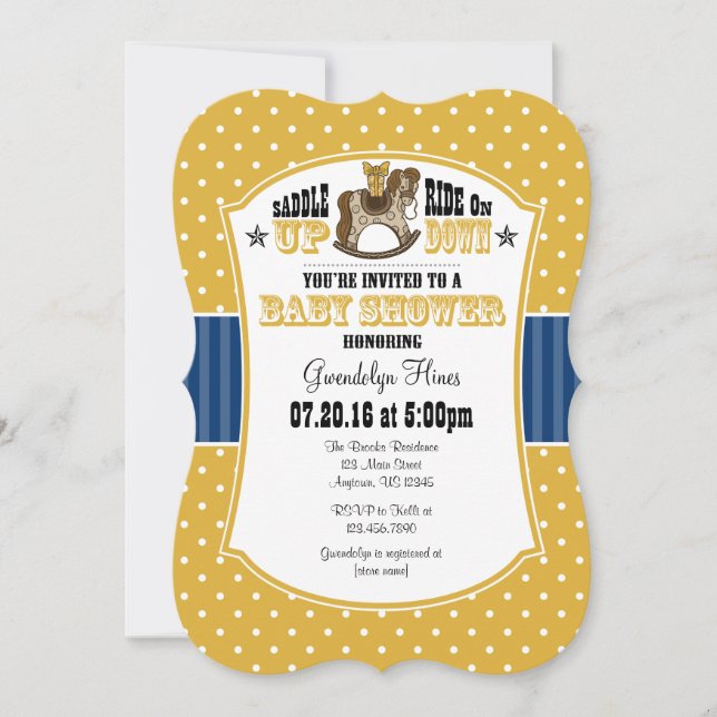 Invitación Baby Shower de Cowboy Blue Gold (Anverso)