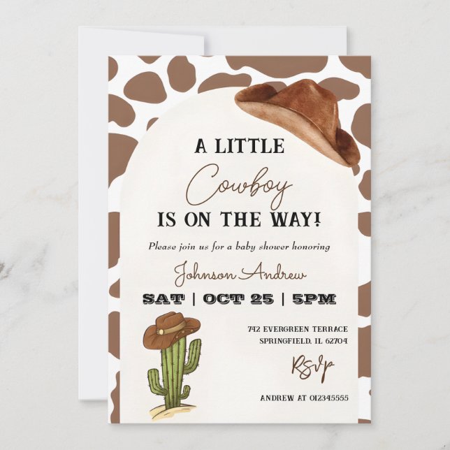 Invitación Baby Shower de Cowboy Country Occidental (Anverso)