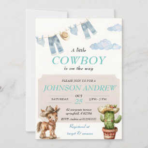 Invitación Baby Shower de Cowboy Elegante Azul