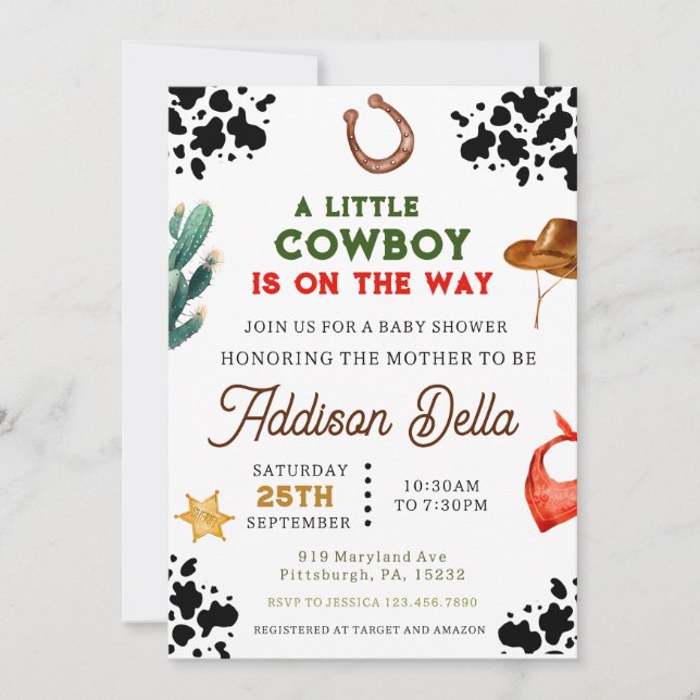 Invitación Baby Shower de Cowgirl del sudoeste (Anverso)