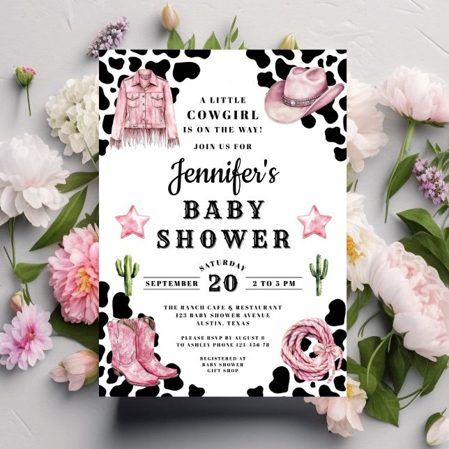 Invitación Baby Shower de Cowgirl Rosa Occidental (Western Pink Cowgirl Baby Shower Invitation)
