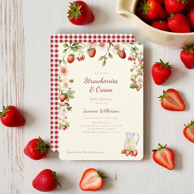Invitación Baby Shower de crema de fresa acuática (Subido por el creador)