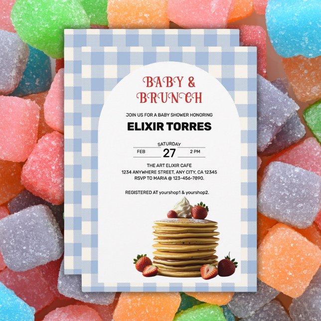 Invitación Baby Shower de crepes de fresa azul para bebé y Br (Subido por el creador)