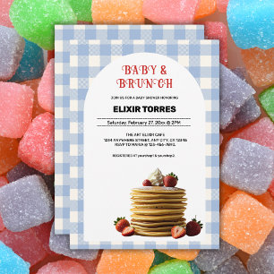 Invitación Baby Shower de crepes de fresa azul para bebé y Br