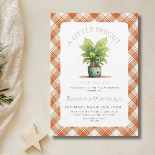 Invitación Baby Shower de Cuadrillé Naranja Una Pequeña Plant