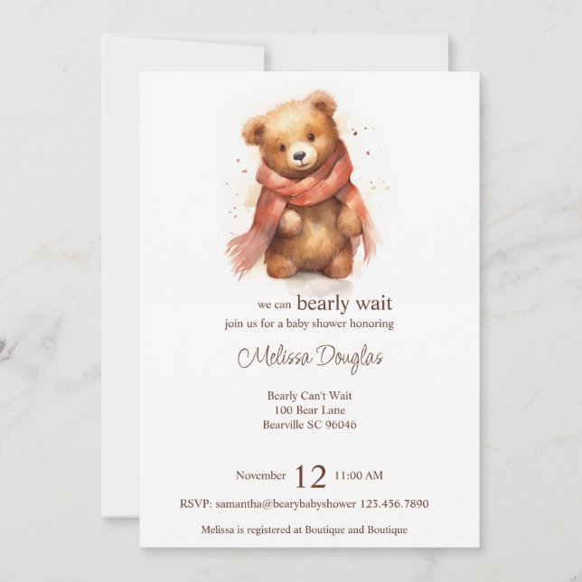 Invitación Baby Shower de Cuadros de Agua Cubierta Bearly Wai (Anverso)