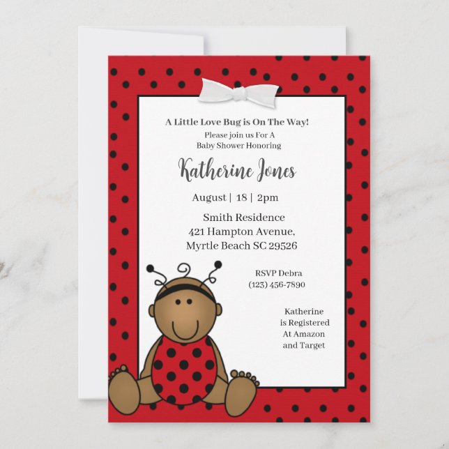 Invitación Baby Shower de Cuadybug Red Afroamericano (Anverso)