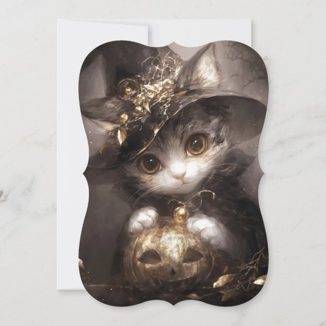 Invitación Baby Shower de Cuate Cat Witch Halloween (Reverso)