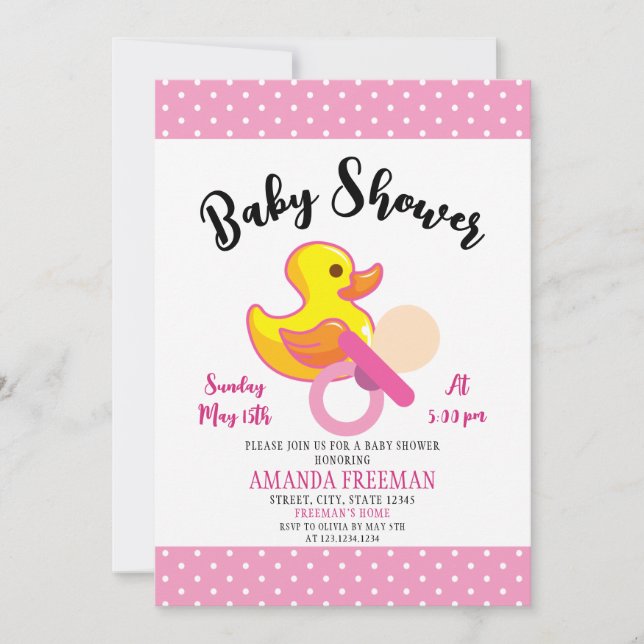Invitación Baby Shower de cubo de goma rosa y blanco (Anverso)