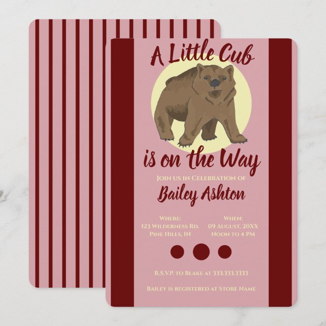 Invitación Baby Shower de Cubo de Oso Marrón de Woodland (Anverso / Reverso)