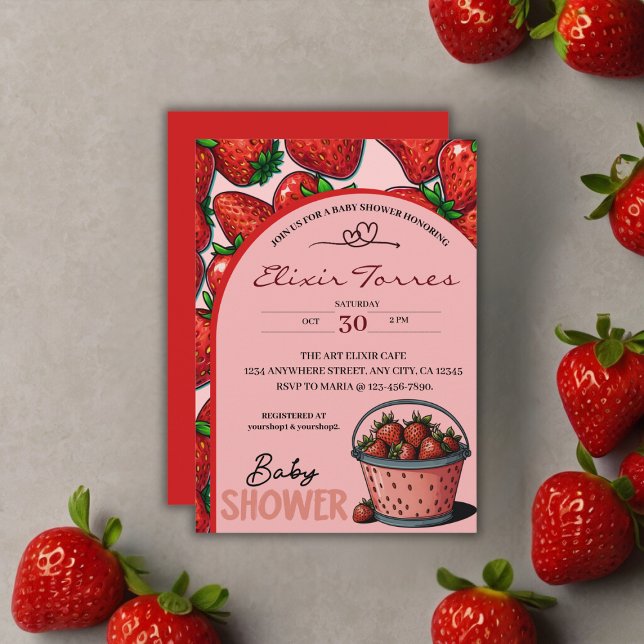 Invitación Baby Shower de cubo rosa dulce de fresa (Subido por el creador)