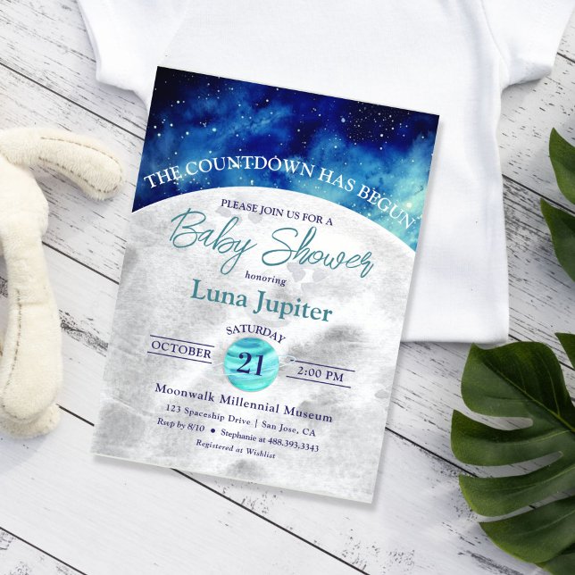 Invitación Baby Shower de cuenta regresiva de espacio de Luna (Subido por el creador)