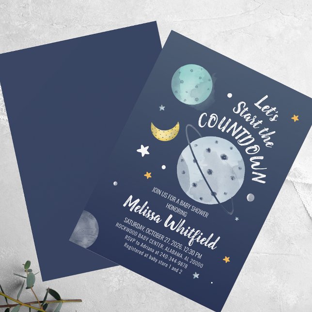 Invitación Baby Shower de cuenta regresiva del espacio ultrat (Outer Space Countdown Baby Shower Invitation)