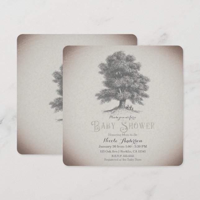 Invitación Baby Shower de cuento de hadas con árbol rústico v (Anverso / Reverso)