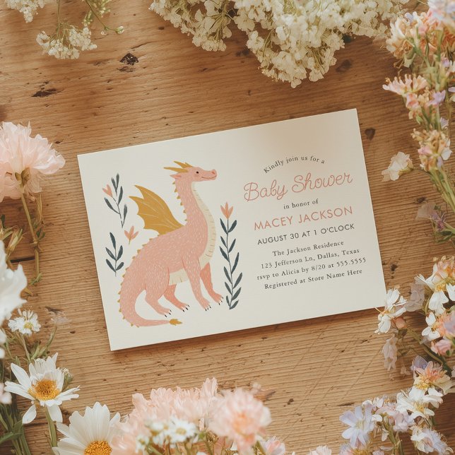 Invitación Baby Shower de cuento de hadas de dragón rosa (Subido por el creador)