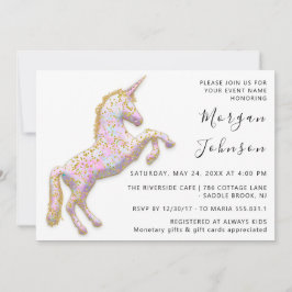 Invitación Baby Shower de cumpleaños blanco de Unicornio de D
