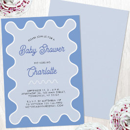 Invitación Baby Shower de curva azul ondulada retro